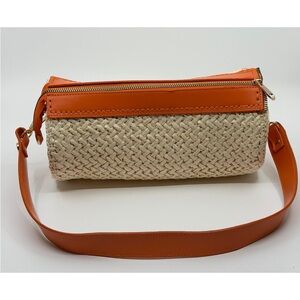 Hand Crafted Orange-Trim Woven Shoulder Bag